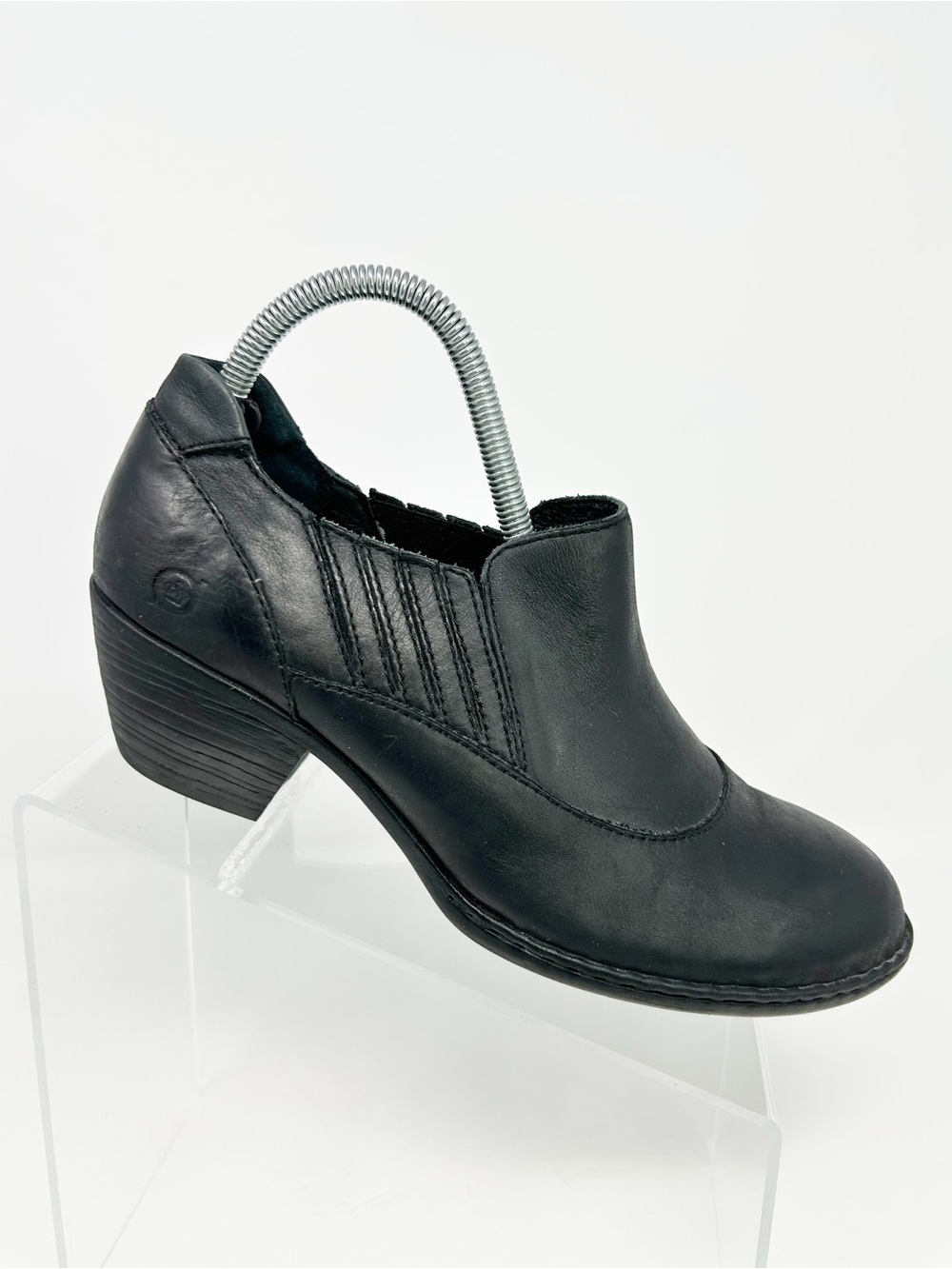 Born Womens Black Slip-On Ankle Booties Block Heel Elastic Gore Round Toe Size 9